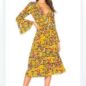 Tanya Taylor Idella Marigold Floral Silk Midi Dress SIZE 0